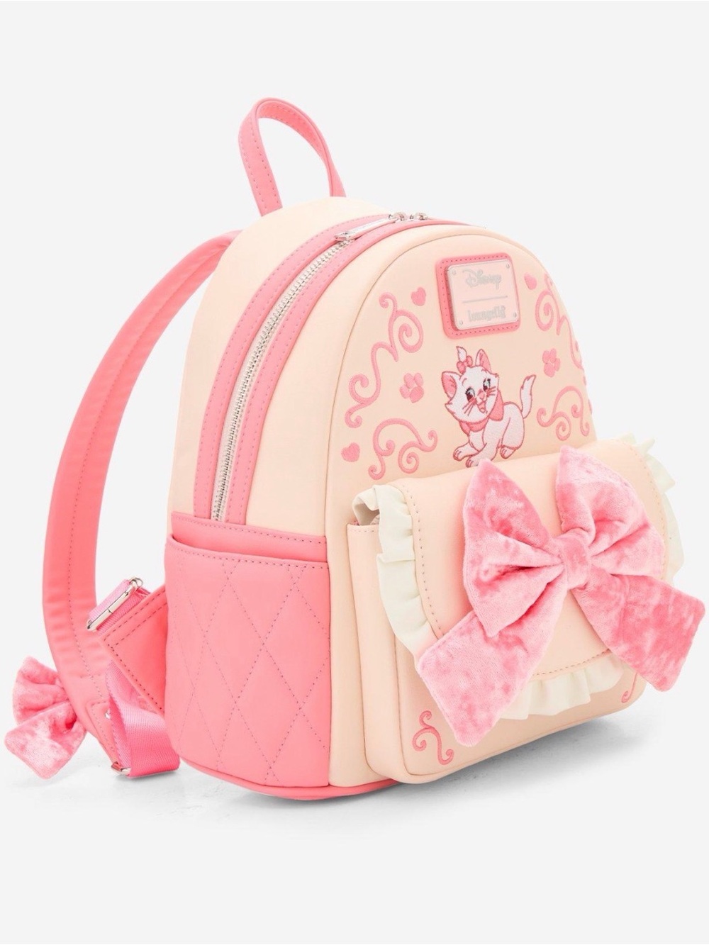 New Loungefly Disney The Aristocats Marie Velvet Bow Mini Backpack - Picture 2 of 3